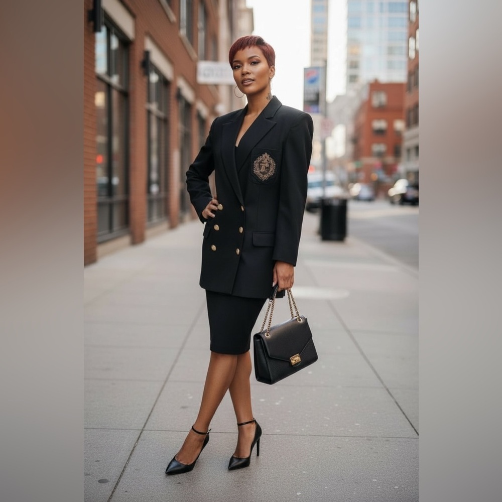 Chic Black Blazer with Gold Accents Vintage Y2K Trending, Stunningly Gorgeous☑️ - Picture 2 of 12